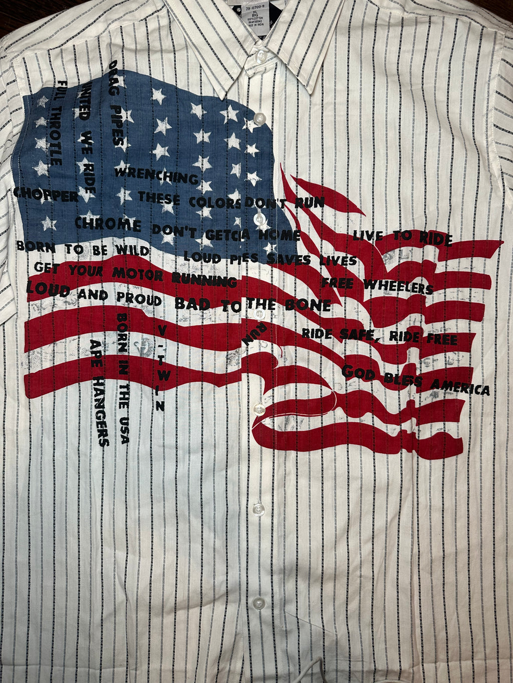 Pinstripe American Flag Graphic Button Down Shirt