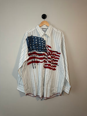 Pinstripe American Flag Graphic Button Down Shirt