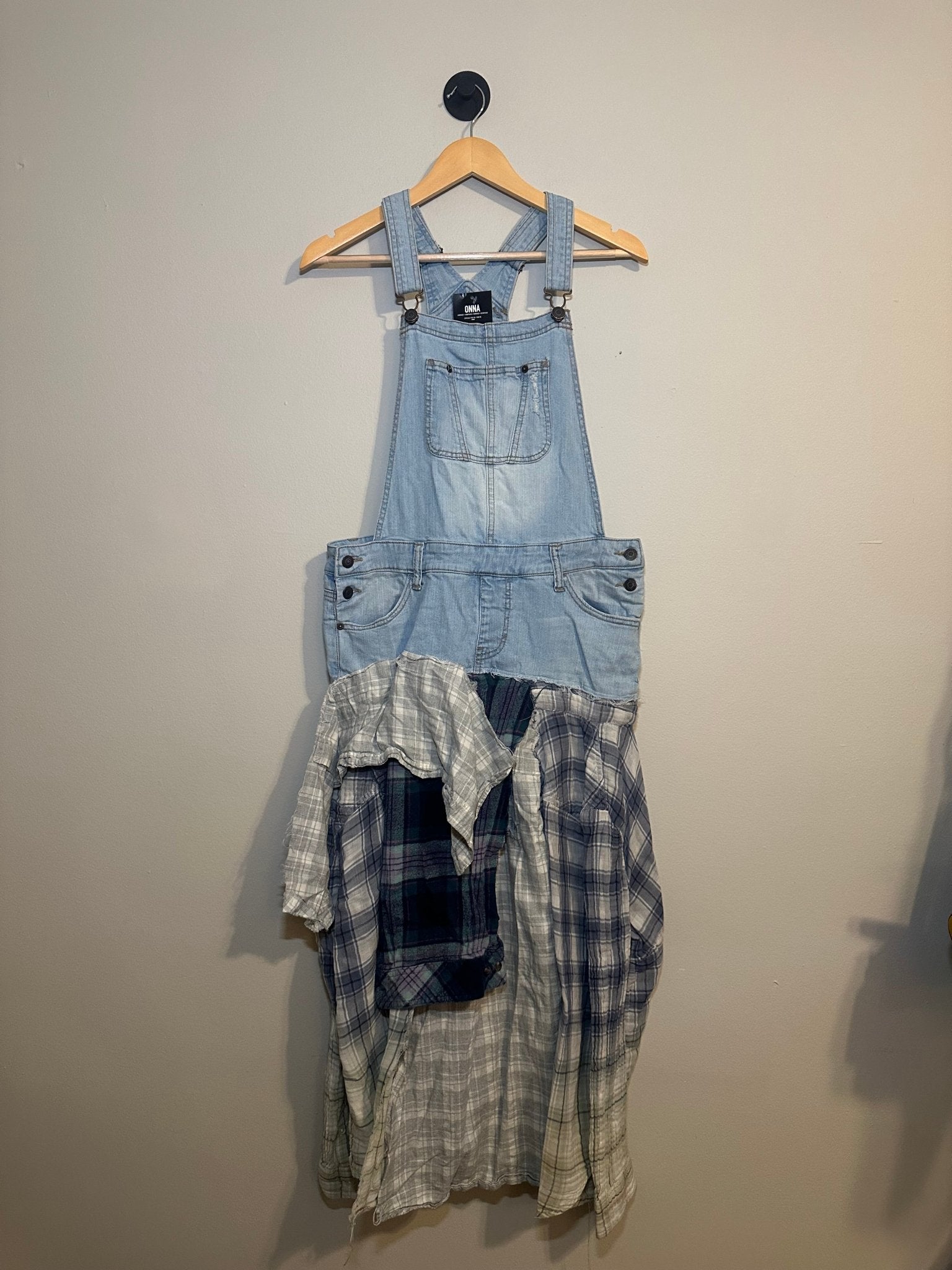ONNA Reworked Denim Overalls Dress