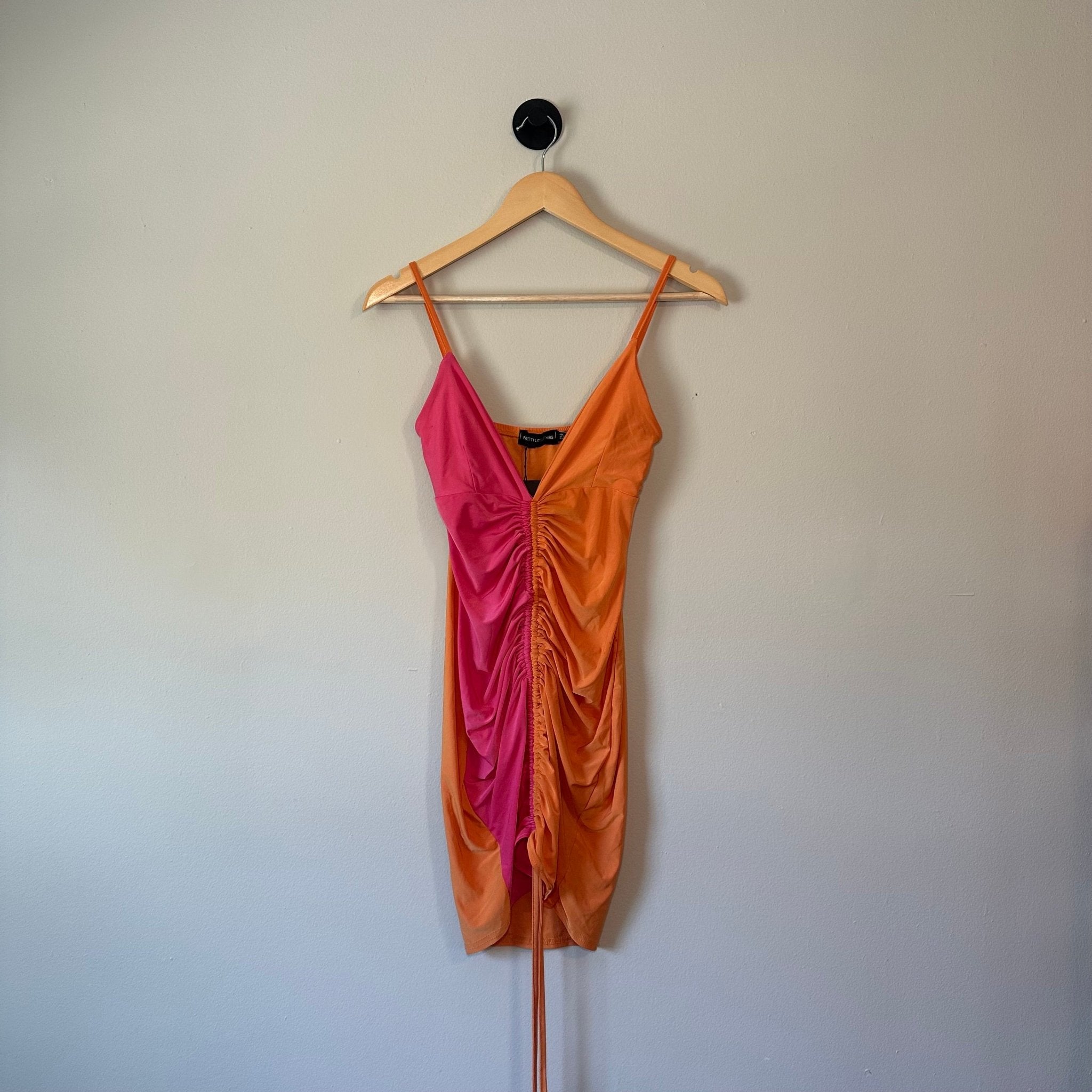 Two-Tone Ruched Mini Dress